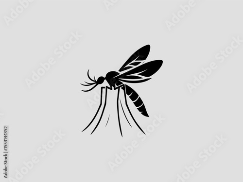 Detailed black silhouette mosquito vector logo for entomology or biology education