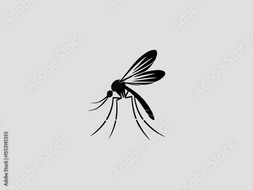 Detailed black silhouette mosquito vector logo for entomology or biology education