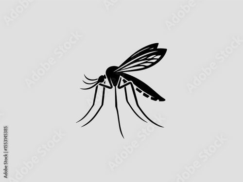 Detailed black silhouette mosquito vector logo for entomology or biology education