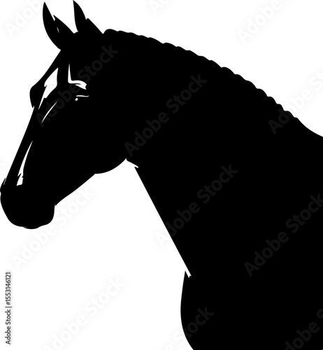 Black horse head profile vector illustration with detailed mane and neck on a white background animal