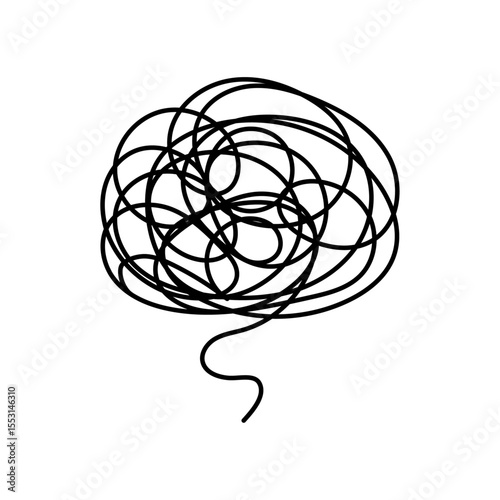 tangled abstract doodle complex line, messy ball vector illustration