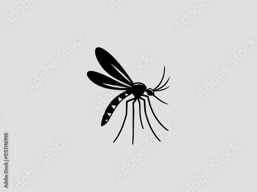 Minimalist black silhouette mosquito vector logo for pest control or scientific research 