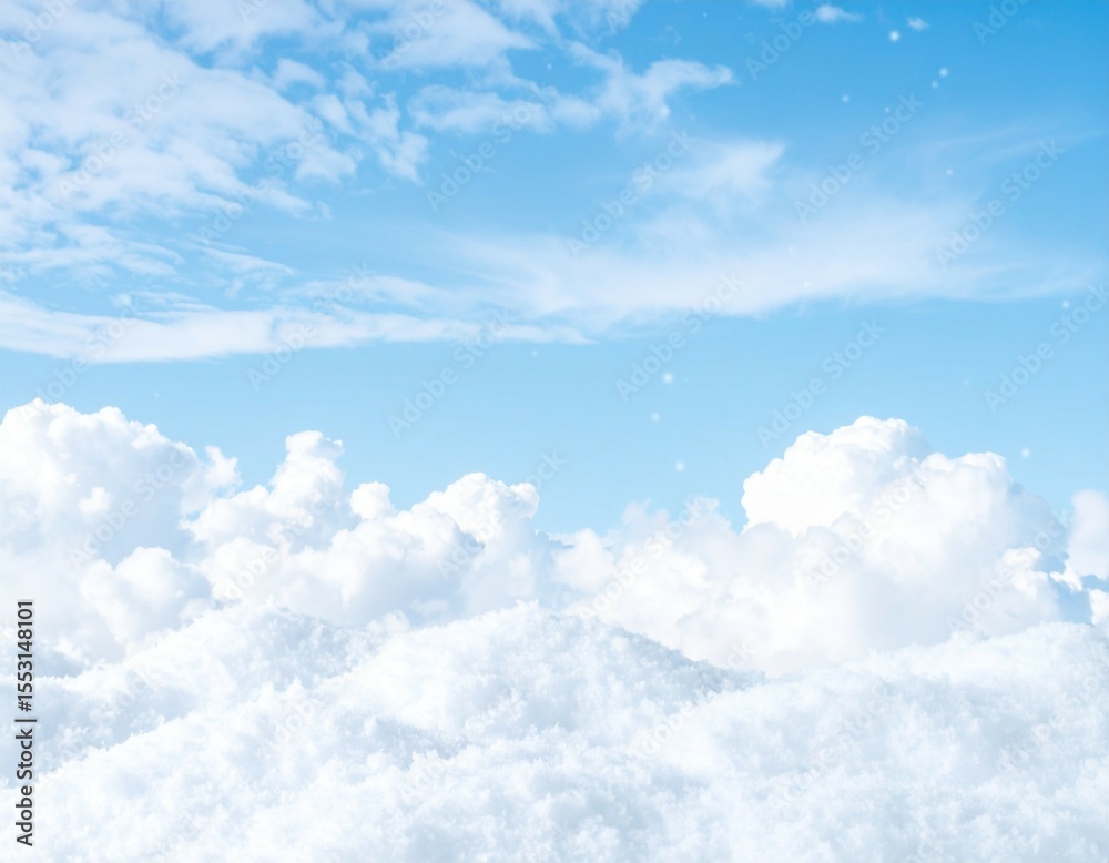 Fototapeta premium Winter Blue Sky with Falling Snowflakes