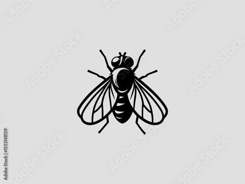 Detailed black silhouette fly vector logo for entomology or biology education 