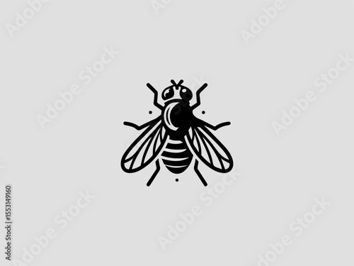 Detailed black silhouette fly vector logo for entomology or biology education 