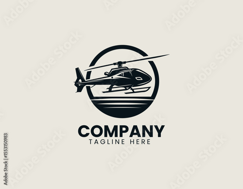 Black helicopter silhouette vector logo design for tactical military aviation concept