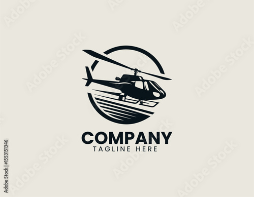 Minimalist helicopter silhouette vector logo in black for military and aviation identity