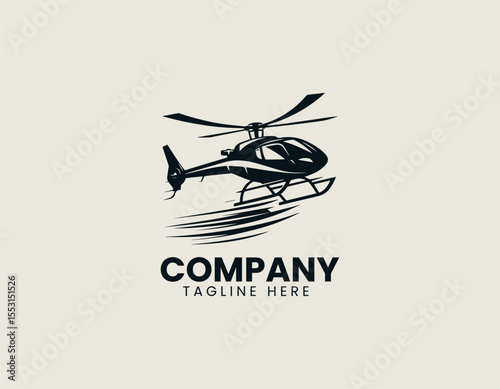 Minimalist helicopter silhouette vector logo in black for military and aviation identity