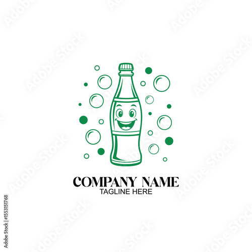  Refreshing Soda Bottle: A smiling soda bottle is depicted with bubbles surrounding it in a clean, simple design. This charming illustration exudes joy and invites the viewer.