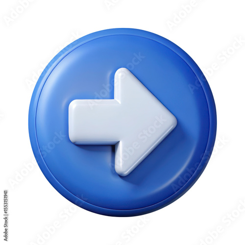 3d rendering plasticstyle icon of right arrow in blue circle shape solated on white background