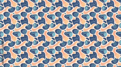 Abstract Fluid Camouflage Seamless Pattern - Modern Organic Vector Background in Blue and Coral