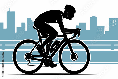  Silhouette of road cyclist on streamlined electric bike commuting on highway in urban concept design