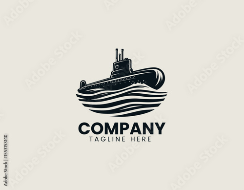 Modern vector logo of submerged black submarine silhouette for maritime stealth concept