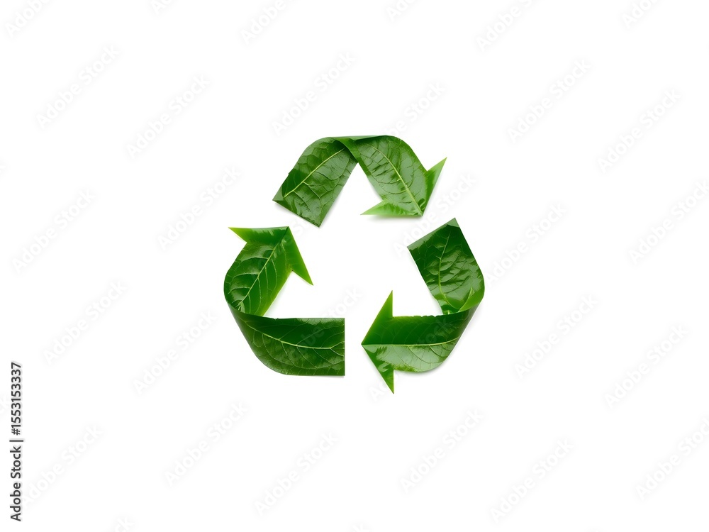 Obraz premium Recycling Leaves Icon on Light Background – Eco-Friendly Concept of Sustainable Production, Eco Plastic, and Green Fuel (AI Generated)