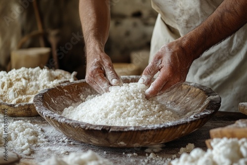 Worker collecting salt in a traditional way inside a salt mine