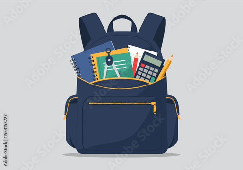 Vector illustration of a school backpack filled with school supplies