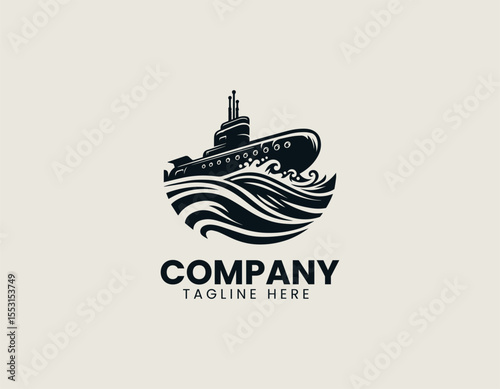 Vector logo of black silhouette submarine for underwater vehicle and marine defense concept