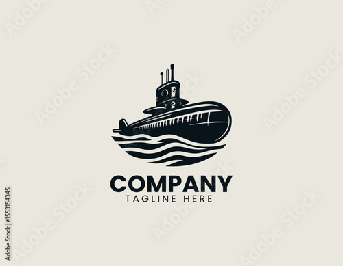 Vector logo of black silhouette submarine for underwater vehicle and marine defense concept