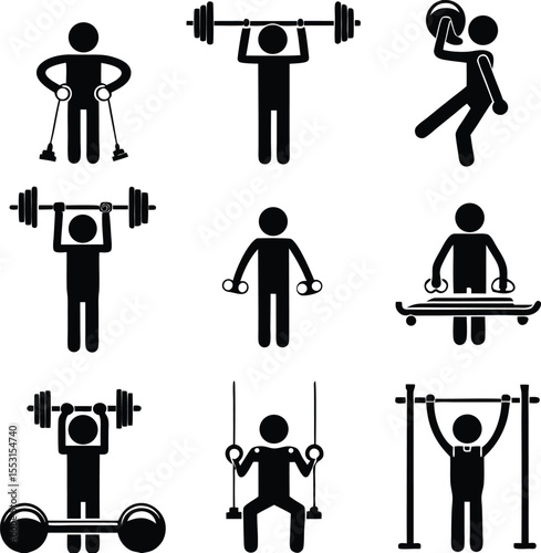 Pictogrammatic Physical Prowess A Diverse Array of Athletic Activities Illustrated Through Simple Stick Figures in a Black and White Composition