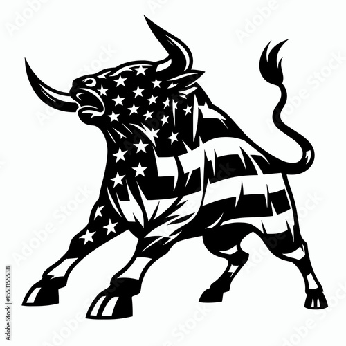 A Bulls roaring in unison. Independence Day 4th of July American Flag Patriotism Usa America Clipart Line Art Vector Illustration. bovine bellow echoing as one deep animal sound potent.