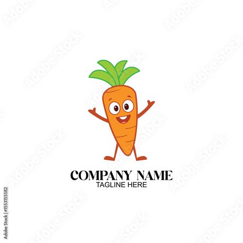 Smiling Carrot Logo: a cheerful cartoon carrot, embodies the essence of fresh produce with its vibrant colors and playful demeanor, set against a clean, white backdrop.