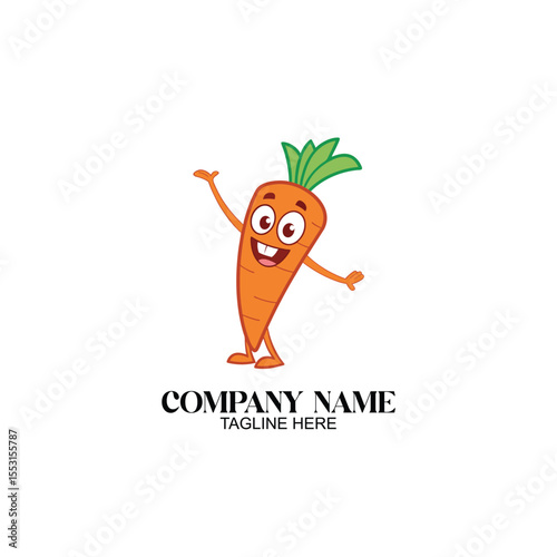Playful Carrot Mascot in a Cheerful Pose: A vibrant illustration of a smiling, cartoon carrot with a welcoming gesture, perfect for health and wellness branding.