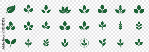 Leaves vector icon set, leaf herb green simple graphic pictogram illustration isolated cut out image, small branch shape silhouette as eco or organic element symbol clip art label
