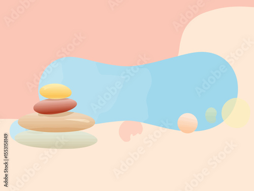 Abstract illustration of stacked stones on colorful background  