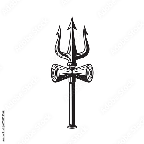 An illustrative vector depiction of the hindu god shiva's trishul a symbol of power and authority vintage art silhouette