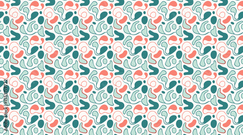 Abstract Organic Shapes Seamless Pattern - Playful Vector Background in Teal, Coral, and Mint