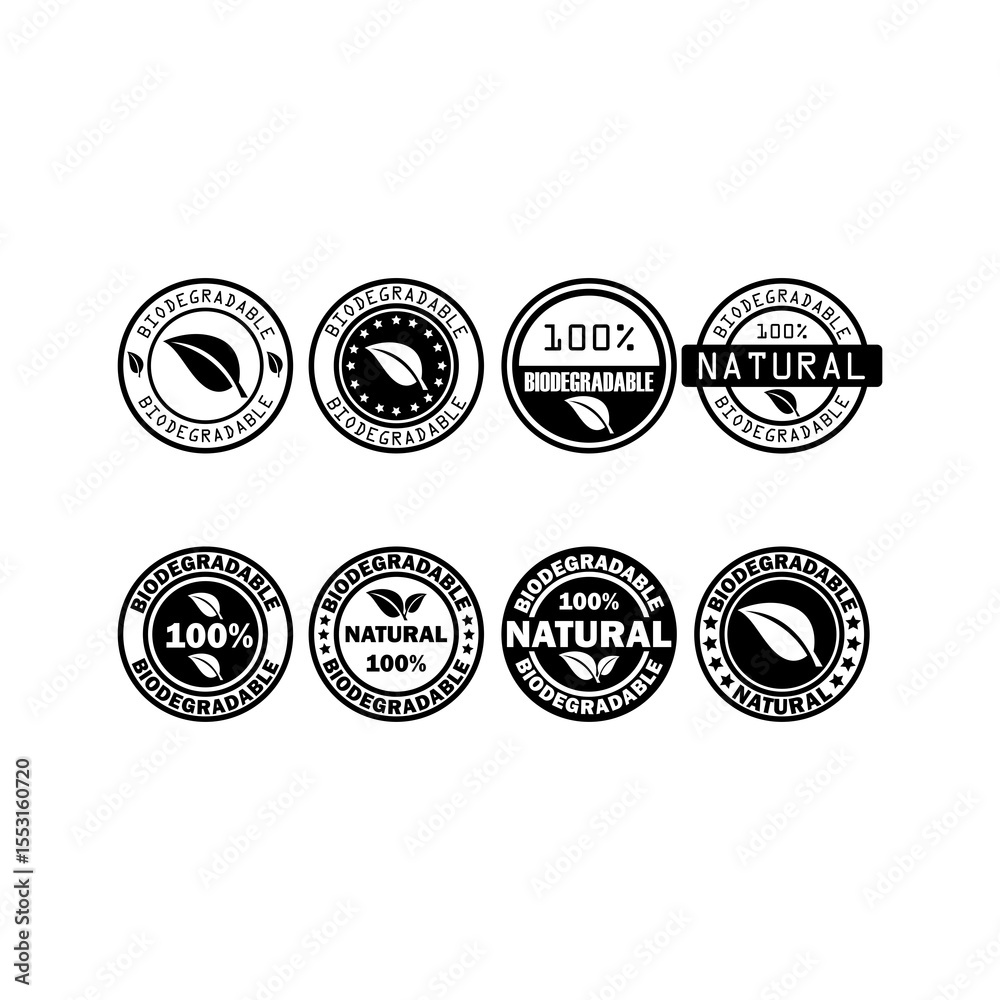 Biodegradation 100% Natural Icon Vector Stamp Logo Black
