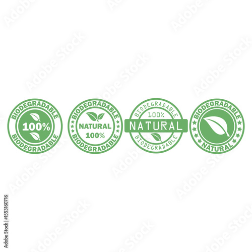 Biodegradation 100% Natural Icon Vector Stamp