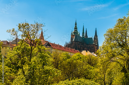 A view towards the western side of the castle complex and the cathedral  in Prague in springtime