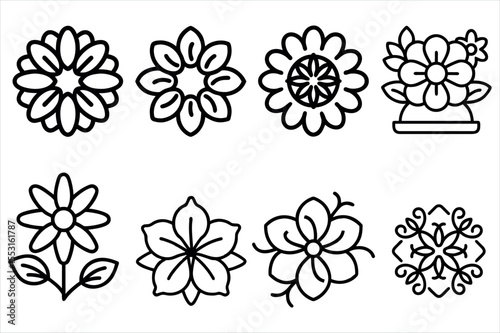 Elegant Floral Outlines Depicting a Variety of Botanical Designs and Decorative Flower Arrangements on a Clean White Background