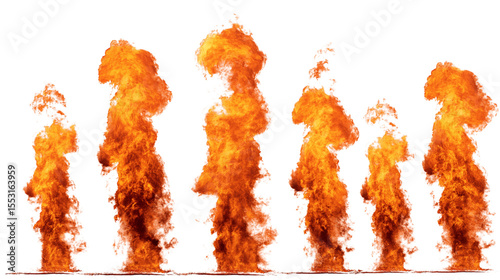 Fiery flames isolated on white background