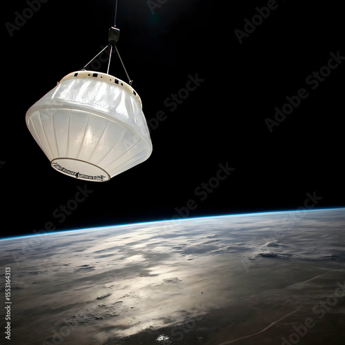 A glowing plastic light fixture floats effortlessly in zero gravity within a weightless animated scene

