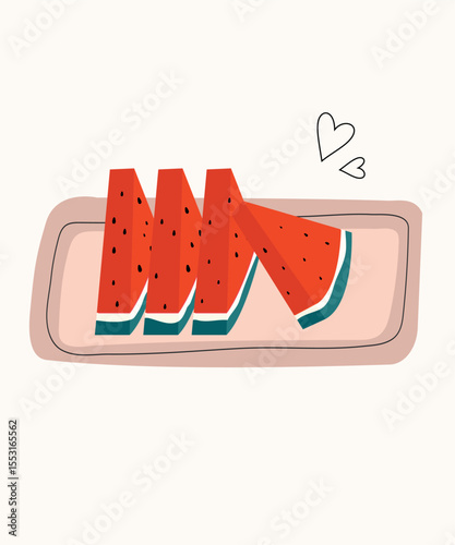 Flat Design Illustration with Watermelon Slice