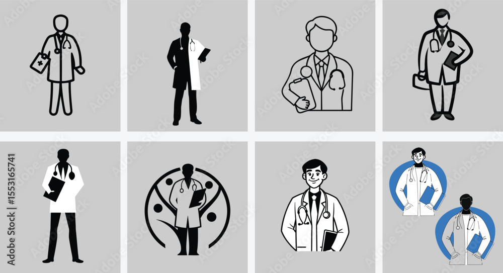 Silhouette of Doctor with Stethoscope Around Neck Medical Professional Standing Pose Silhouette of Doctor with Stethoscope Around Neck Medical Professional Standing Pose