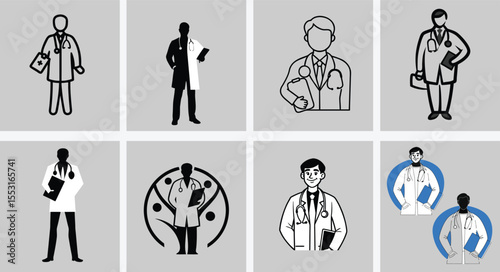 Silhouette of Doctor with Stethoscope Around Neck  Medical Professional Standing Pose