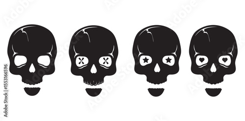 Skull, a set of vector skulls. Stylish human skulls for creating tattoos, prints, stickers and other designs. Illustrations for Halloween and the Day of the Dead.