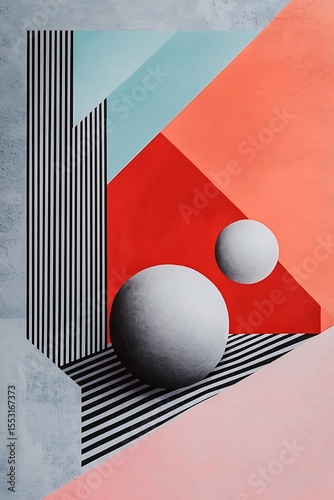 Sharp geometric edges with diagonal lines and circles, warm to cool color gradients creating a smooth finish 