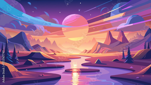 A dreamy abstract valley at sunset, smooth flowing hills bathed in soft golden and lavender light, surreal atmosphere with floating light particles, ambient mist drifting through the valley, minimalis
