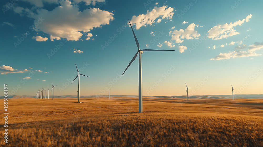 Obraz premium A wind farm with turbines spinning efficiently in a vast open field (1)