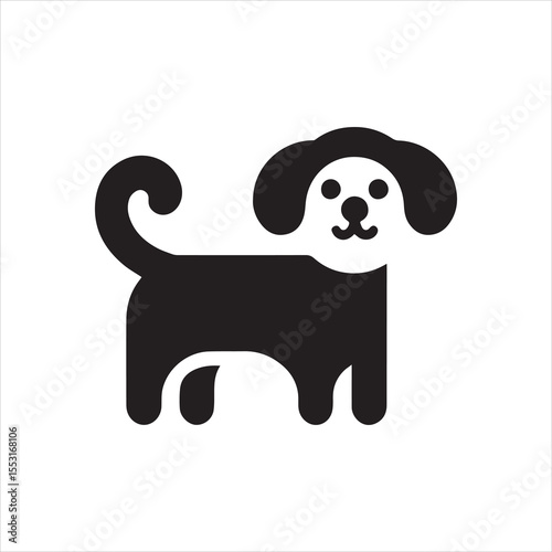 A simple, stylized black silhouette of a small, happy dog.
