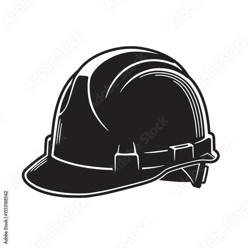 Black and white vintage art silhouette of a construction hard hat for safety and protection at work.