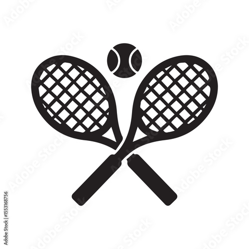 Tennis Rackets and Ball Silhouette Icon for Sports and Game Design