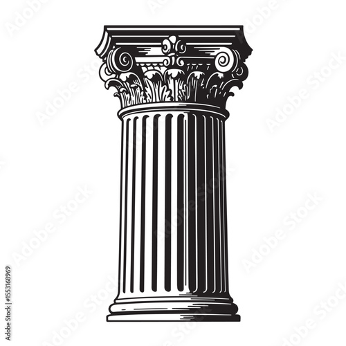 Classic greek corinthian column detailed vintage art silhouette black and white ancient architecture