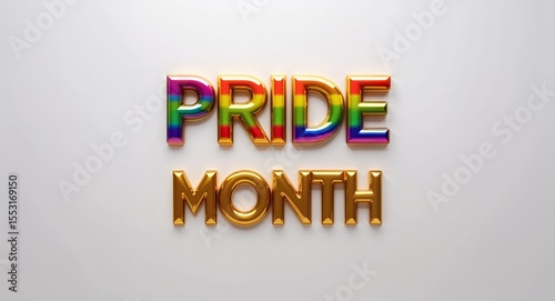 pride month word lettering gold hue elegant concept on plain white background