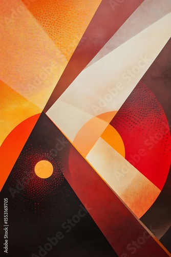 Sharp geometric edges with diagonal lines and circles, warm to cool color gradients creating a smooth finish 