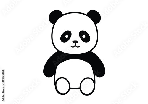 Panda teddy bear drawing. It is a black and white outline image of a panda teddy bear drawing, a cute and cuddly stuffed animal. Vector sketch line art draw.